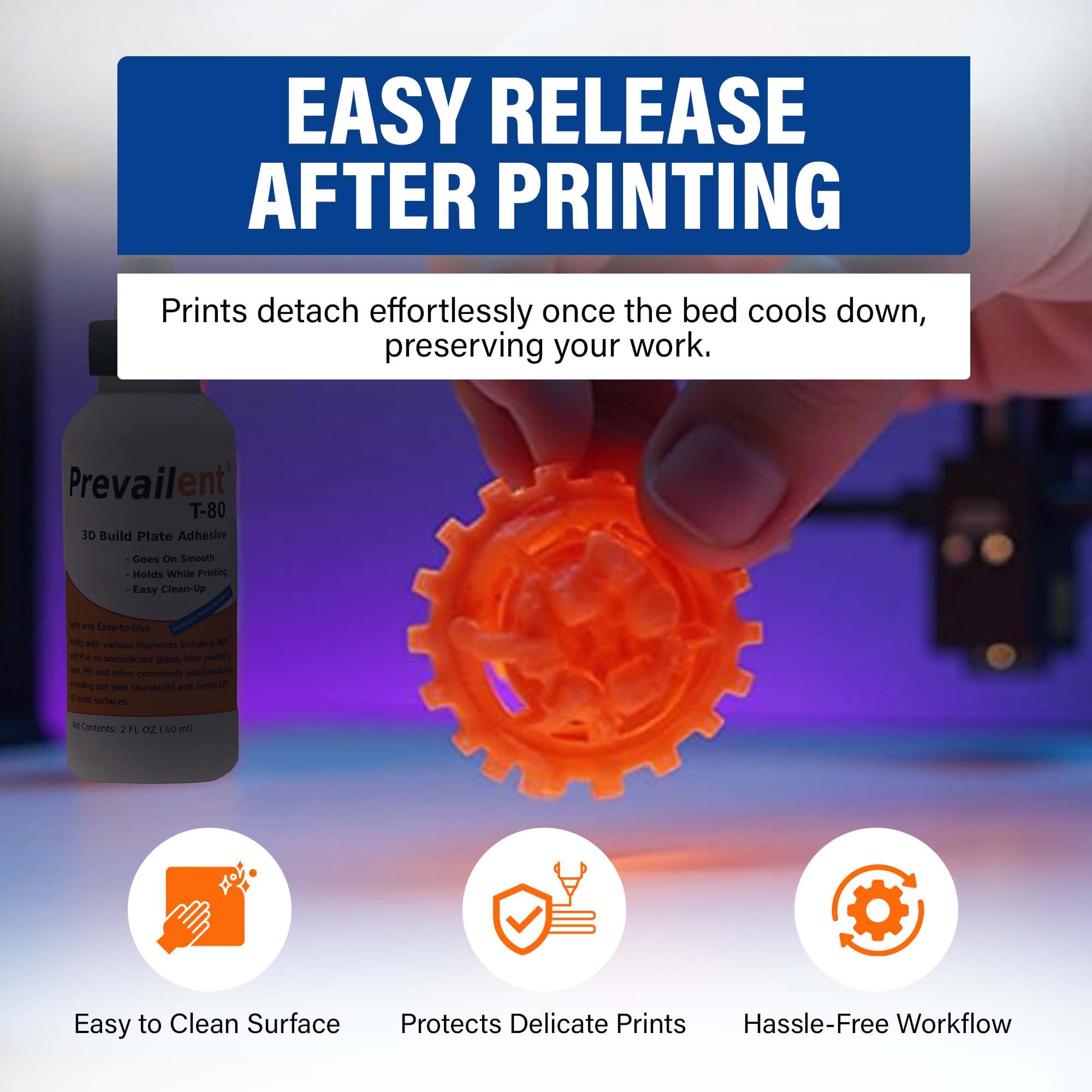 Prevailent T-80, 3D Printer Adhesive Glue - Helps Prevent Warping, Provides Strong Hold And Easy Release With Various Filament T